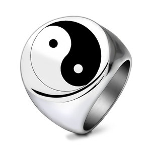 Stainless Steel Round <b>Ring</b> 22mm Tai Chi Yin Yang Design Unisex Fashion Jewelry Gift - Product Image 5