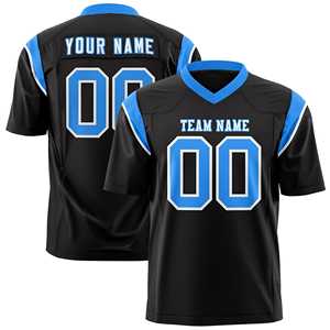 Camiseta de Fútbol Americano Personalizada en Dos Tonos, Negro y Azul Claro, con Corte en el Hombro - Product Image 2