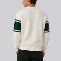 Pull en coton tricoté à col rond pour homme, personnalisé OEM, à manches longues, motif lettres et rayures vintage