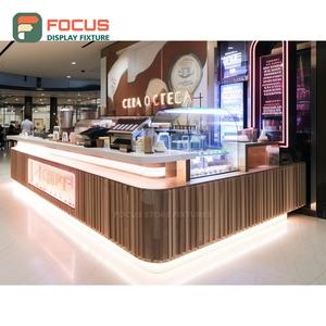 Modern Coffee Service Counter Glass Front Register Zone Wood Grain Finish Cafe Service Counter - Product Image 3