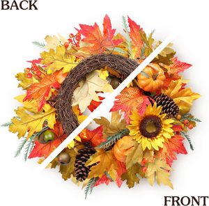Guirlandes d'automne personnalisées, feuilles d'érable artificielles, baies, citrouilles, guirlande de récolte d'automne pour la décoration de la porte d'entrée pour Thanksgiving - Product Image 2