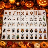 Jeu de Mahjong américain moderne avec dos en écaille de tortue rouge, tuiles de poker imprimées citrouille d'Halloween Frankenstein, personnalisées en acrylique pour casino