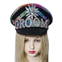 Chapeau de marié élégant à sequins, chapeau de capitaine noir scintillant avec lettres pour future mariée, accessoire pour enterrement de vie de jeune fille et tenue de soirée