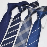 Cravate Formelle Bleu Marine en Polyester de Gros, Cravate d'Affaires Faite à la Main Haut de Gamme, Cravate Rayée 100% Polyester pour Hommes