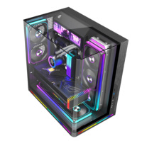 Boîtier PC de bureau Mid-Tower avec panneau en verre trempé panoramique en arc circulaire, cabinet CPU ATX, refroidissement, boîtier d'ordinateur de jeu