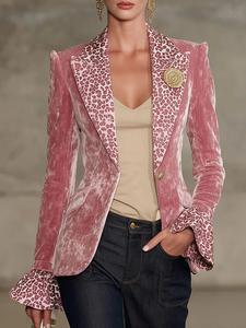 Chaqueta Blazer de <span class=keywords><strong>Terciopelo</strong></span> con Cuello Solapa de Leopardo, Un Botón, Corte Entallado, Estilo Casual para Mujer, Color <span class=keywords><strong>Rosa</strong></span> - Product Image 1