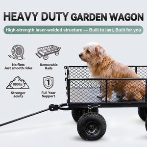 880lb Schwerlast-Gartenwagen aus Stahl mit 10-Zoll-Vollgummireifen, 180° drehbarem Griff und abnehmbaren Seitenwänden – Geländegängig - Product Image 2