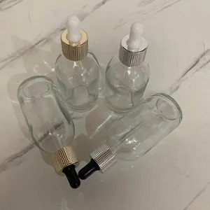 Hengjian 100ml 3オンス透明ガラスエッセンシャルオイルボトル、化粧品エッセンス美容ヘアケアボトル用ドロッパーキャップ付き