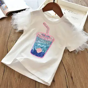 2022 New Hot Sell Sommer Mädchen T-Shirt Baby T-Shirt Kinder Tops Kinder Mode Kleidung Milch Cup Bling Pailletten Top T-Shirts