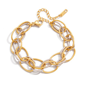 Pulsera Geométrica de Acero Inoxidable en Dos Tonos, Dorado y Plateado, Joyería para Mujer, Regalo, Accesorio de Moda - Product Image 5