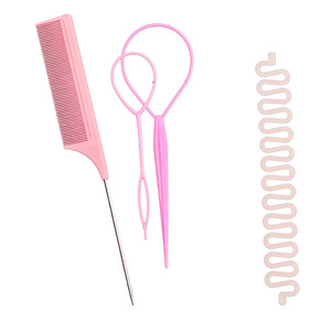 Ensemble de 8 outils de tressage de cheveux violet avec peigne à queue de rat, outil de coiffage <span class=keywords><strong>pour</strong></span> <span class=keywords><strong>tresses</strong></span>, outil de passage de cheveux, tresseurs français <span class=keywords><strong>pour</strong></span> queue de cheval - Product Image 5