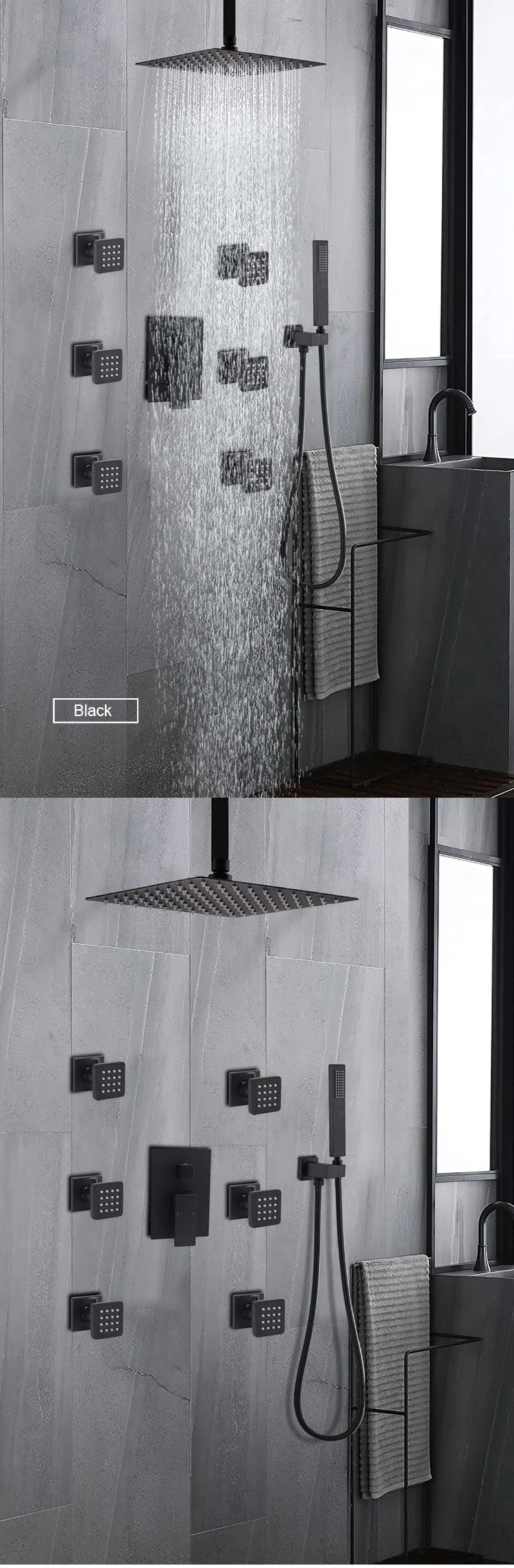 shower set black in wall mounted Bathroom taps brass kits rain rainfall showerset mixer faucet set bathroom fixtures set black