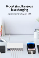 Parfait pour le voyage Chargeur USB C PD de bureau 140W 6 ports avec chargeur rapide de sortie PD 30W pour téléphone, tablettes et plus