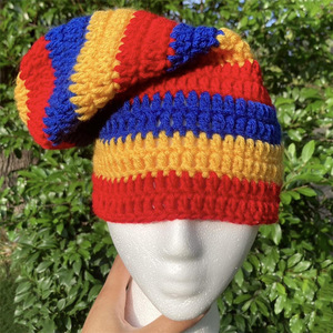 Bán Buôn Chất Lượng Cao New Tay Móc Sọc Cap Slouchy Beanie Dành Cho Người Lớn <span class=keywords><strong>Hat</strong></span> Dệt Kim Mũ Len Cho Phụ Nữ Người Đàn Ông - Product Image 1