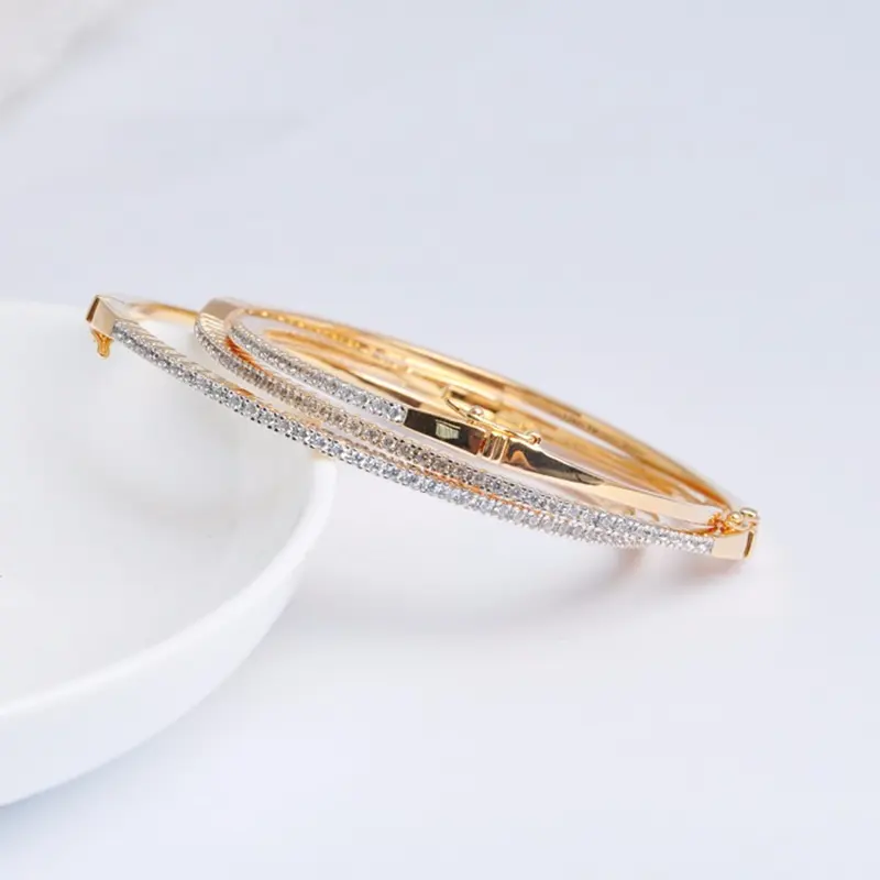Luxury Cubic Zirconia Fine Jewelry 18K Gold Plated Cuff Bracelet Bangles For Women