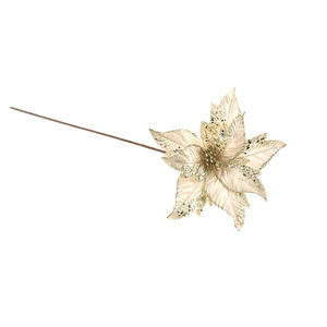 Fleur de poinsettia champagne avec paillettes, longue tige - Product Image 1