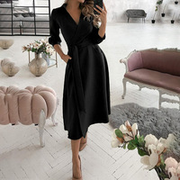 Robe chemise pour femme printemps-été, col en V, manches longues, ceinture, robe midi, nouvelles robes élégantes pour femmes, robes amples