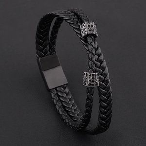 2025 Men's Fashion <b>Bracelet</b> Handmade Stainless Steel Male Cross-Border Woven <b>Leather</b> Buckle Magnetic <b>Bracelet</b> - Product Image 1