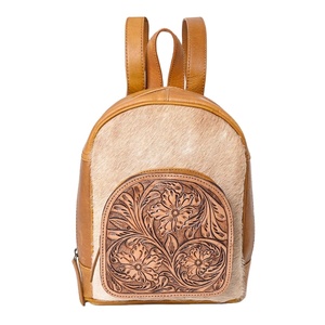 Venta caliente Vintage estilo occidental mochila de mujer de piel de vaca Hairon Tooled cuero con bordado decoración cierre de cremallera - Product Image 1