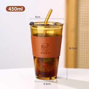 Tumbler per bere in bianco chiaro personalizzato borosilicato 450/400/350ml riutilizzabile da viaggio tazza di vetro tazza con paglia/coperchio - Product Image 1