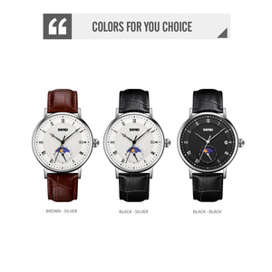 Reloj cronógrafo redondo para hombre, correa de cuero de lujo, reloj de cuarzo resistente al agua hasta 30M, reloj con fase lunar para hombre - Product Image 3