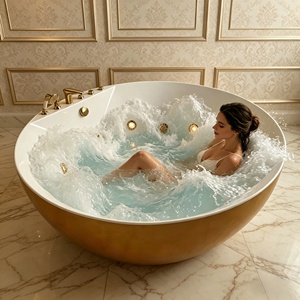 <span class=keywords><strong>Baignoire</strong></span> balnéo autoportante ronde <span class=keywords><strong>de</strong></span> luxe avec jets hydrothérapeutiques et robinetterie dorée pour hôtel, villa, salle <span class=keywords><strong>de</strong></span> bain - Product Image 1