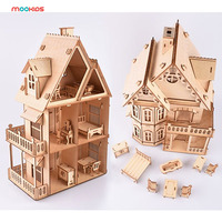 Bangunan Kastil Model Vila Kreatif 8+ Mainan Edukasi Anak, Puzzle Kayu 3D Rakitan Tangan Dewasa DIY