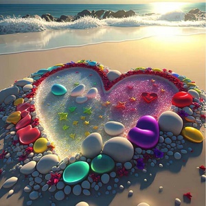 XIXI Kit de Peinture Diamant 5D DIY pour Adultes - 'Cœurs de Paysages Marins Nuiturnes' Tissu Imprimé Art Cristal - Product Image 1