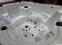 Spa de jardin extérieur en acrylique avec panneau intelligent, chauffage à température constante, massage à bulles, fonction surf et éclairage LED avec jupe décorative