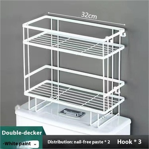 Support de rangement en métal sur les toilettes pour salle de bain sans perceuse Étagère de type debout pour l'écart de siège de toilette pour les outils de nettoyage de vaisselle - Product Image 6