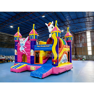 Château gonflable commercial à thème féerique avec toboggan et zone de saut licorne pour la location, les événements et les fêtes - Product Image 3