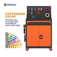 Armoire à outils mobile orange avec panneau perforé, tiroir verrouillable, double porte, organisateur en acier pour atelier de services électriques et CVC