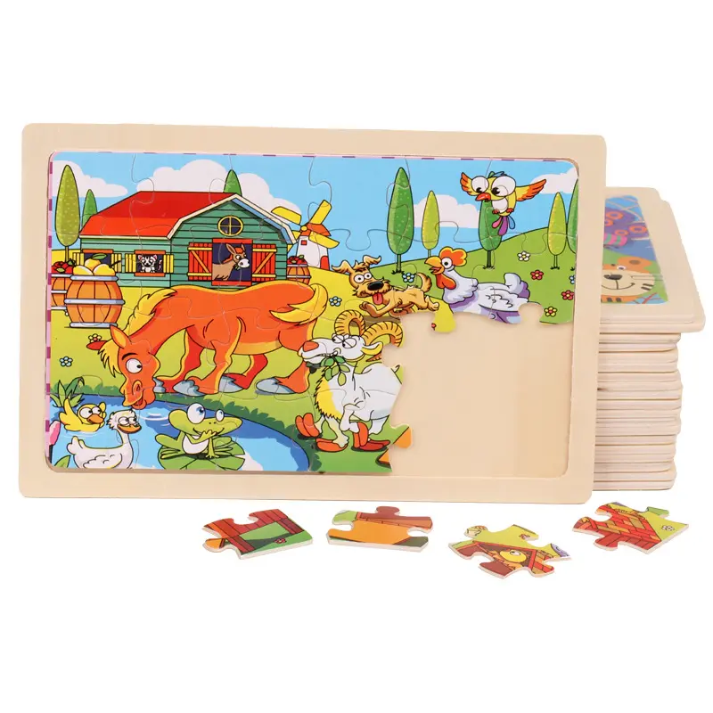 24 piezas al por mayor niños educativo temprano rompecabezas educativo de madera rompecabezas de madera conjunto de juguete Jungle Wildlife Park estilo