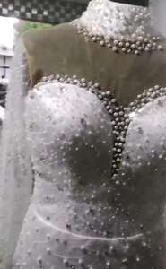 Afrika Mermaid düğün elbisesi ile Sheer uzun kollu ayrılabilir tren saten kumaş yüksek yaka artı boyutu aplike gelinlikler - Product Image 5