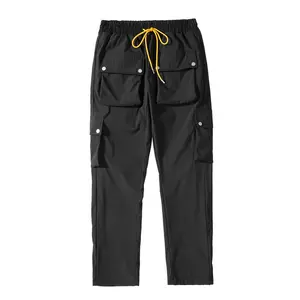 High Street Trendy Brand Multi Pocket Functional Work Wear Casual Pant Hem Buckle Pants