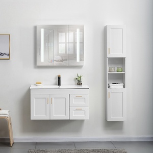 Modern Floating Bathroom Vanity Set with LED Mirror Tall <b>Side</b> Cabinet Wall Mounted - Product Image 3