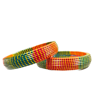 <b>Red</b> and Green Lac Bangles with Stylish Yellow Stripes Handmade Traditional Ethnic Jewelry for Women Wedding Festival Party Wear - Product Image 1