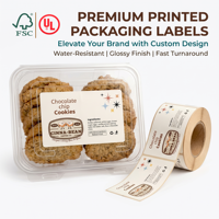 Étiquettes autocollantes en vinyle laminé brillant, personnalisées, résistantes à l'eau et à l'huile, en rouleau, pour emballages alimentaires et biscuits, vente en gros