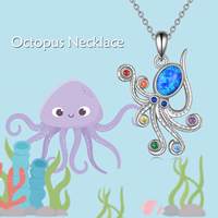 Bijoux fins, collier pendentif en argent sterling 925, design animal marin, chakra, opale, adorable pieuvre