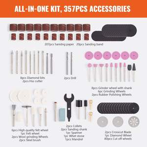 DB, venta al por mayor, 357 Uds., Kit de accesorios para herramientas rotativas, vástago de 1/8 \ "de diámetro, accesorio Universal, fuente de energía eléctrica - Product Image 3