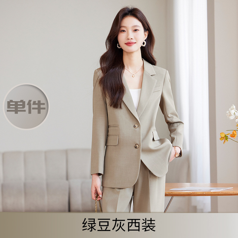 pea green and gray suit