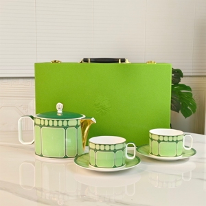 Exquisite Luxury Eco-Friendly Green Bone China <b>Tea</b> <b>Set</b> with European Coffee Pot Stocked - Product Image 4