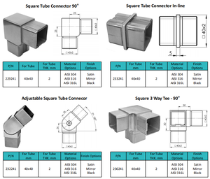 ข้อต่อท่อสี่เหลี่ยมสแตนเลสสำหรับราวจับ - Product Image 6