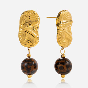 Pendientes Colgantes con Estampado de Leopardo, Cuentas de Resina, Tono Dorado, Acero Inoxidable, Joyería de Fiesta, Pendientes de Moda para Mujer - Product Image 1