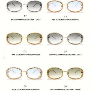 Lunettes de soleil ovales steampunk de luxe avec logo personnalisé, monture métallique creuse gravée, ornées de strass pour femme - Product Image 5