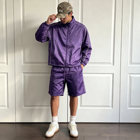Ensemble de survêtement 2 pièces pour homme avec veste coupe-vent à fermeture éclair intégrale et short, style vintage oversize, streetwear décontracté