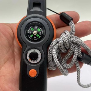 Survival Whistle With Compass Thermometer Led Light Outdoor Camping Emergency Tool Orange Grey Compact Design - Product Image 4