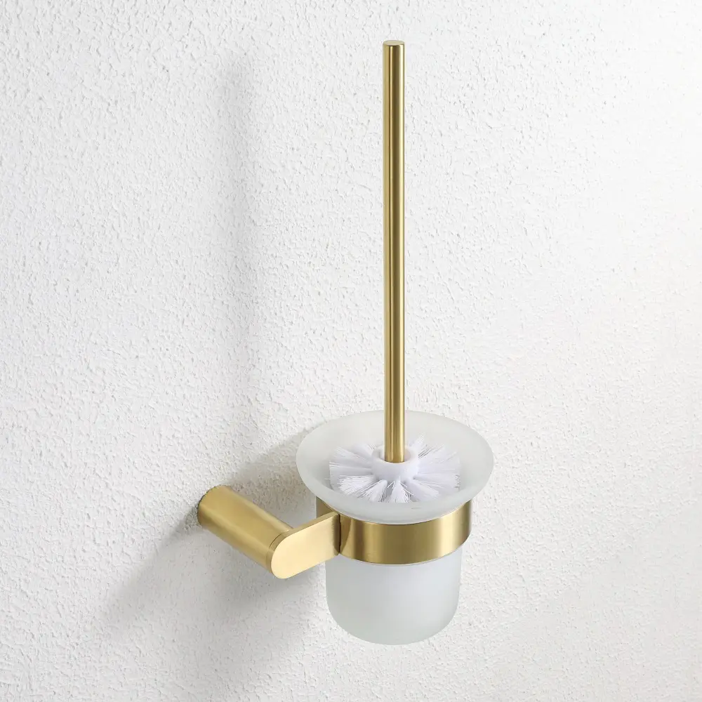 Maxery Leslie Luxury Durable Convenient Wall Mount Satin Brass Bathroom Accessories Toilet Brush Holder Set for Hotel