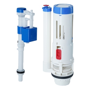Kit complet de remplacement de valve de réservoir de toilettes avec flotteur réglable et double chasse d'eau avec joints d'étanchéité - Product Image 1