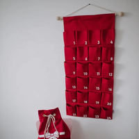 Décoration de Noël avec compte à rebours et 24 poches, calendrier de l'Avent mural rouge et vert, cadeau de Noël pour enfants